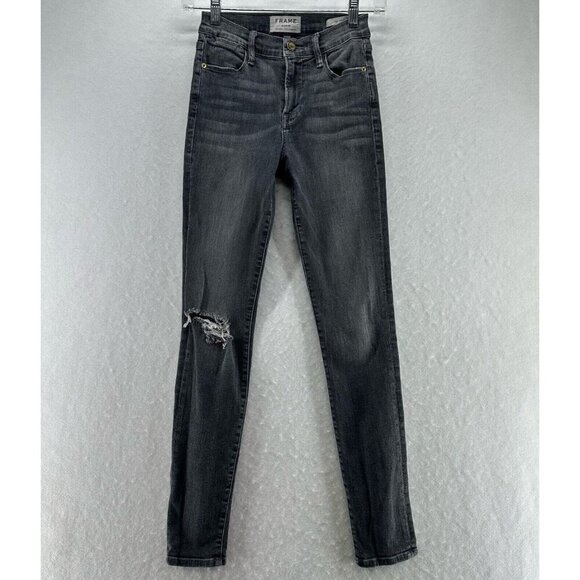 FRAME Jeans Womens Size 24 Le High Skinny Distressed Light Washed Denim Black - Picture 1 of 12